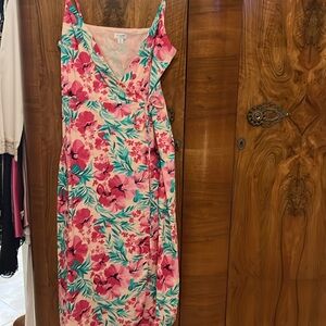 J Crew Long Tropical Floral Wrap Dress Size 8